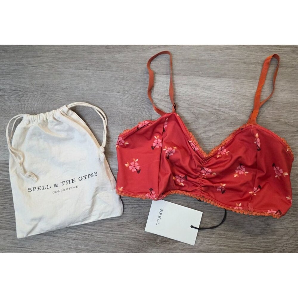 Spell & The Gypsy Collective NWT Joni Bra Red bralette Floral Bag Large - Picture 2 of 5